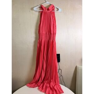 Pants Store Maxi Dress Women Small Coral Pink Excellent‎ Pleated Halter Smocked